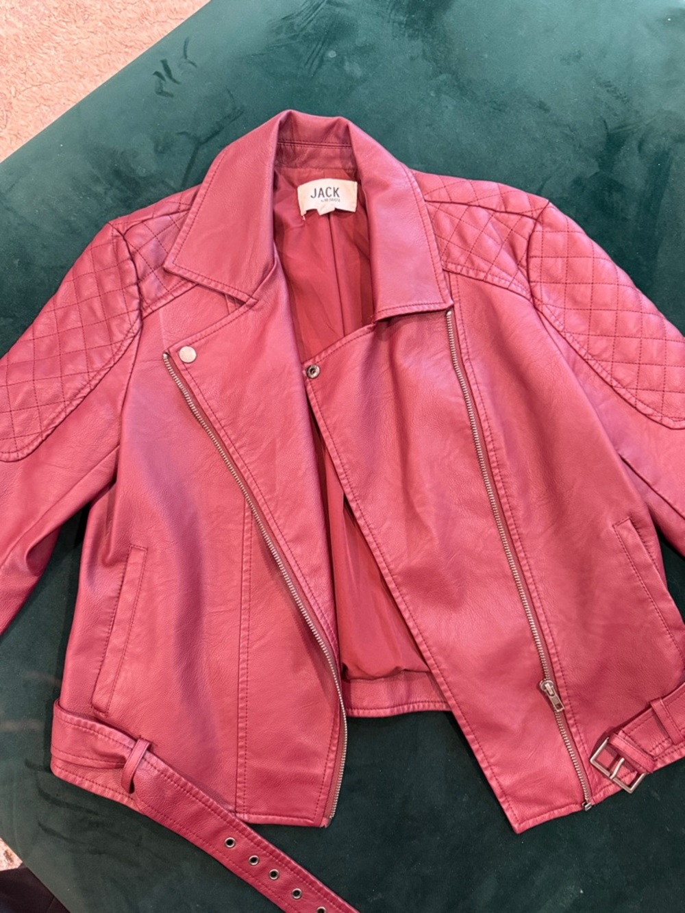 Jack by BB Dakota Quilted Moto Jacket in Berry
